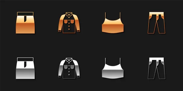 Set Skirt Shirt Female Crop Top Pants Icon Vector — 스톡 벡터