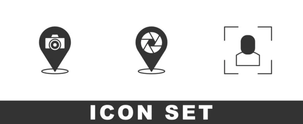 Fotocamera Cameralluik Scherpstellijn Icoon Instellen Vector — Stockvector