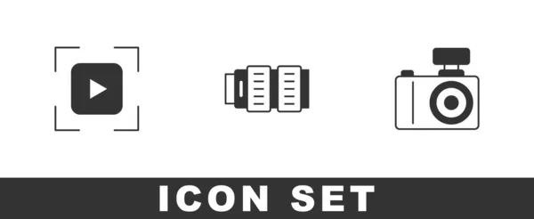 Set Camera Focus Frame Lijn Fotolens Fotocamera Icoon Vector — Stockvector