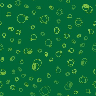 Domates, portakal meyvesi ve balkabağı çizgisini kusursuz bir şekle sokun. Vektör.