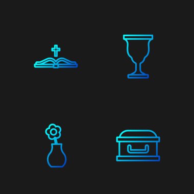 Tabut 'u haç, vazo, kutsal kitap ve Hıristiyan kadehi ile ayarla. Renk simgeleri. Vektör.