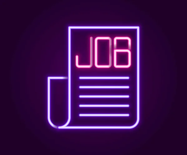 Glowing Neon Line Search Job Icon Isolated Black Background Recruitment — ストックベクタ