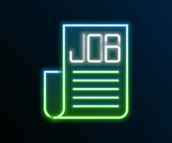 Glowing Neon Line Search Job Icon Isolated Black Background Recruitment — Stock vektor