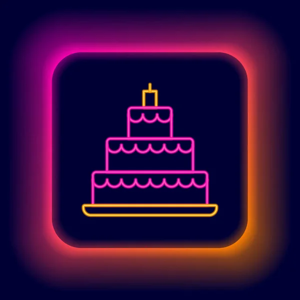 发光的霓虹灯线婚礼蛋糕图标孤立在黑色背景 五彩缤纷的概念 — 图库矢量图片