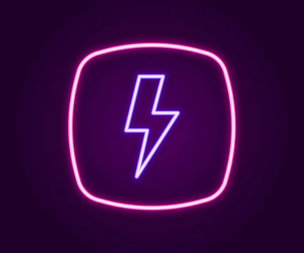 Linea Neon Incandescente Icona Fulmine Isolato Sfondo Nero Segno Flash — Vettoriale Stock