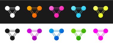 Molekül simgesini siyah beyaz arkaplanda izole et. Kimya moleküllerinin yapısı, fen öğretmenlerinin yenilikçi eğitim posteri. Vektör