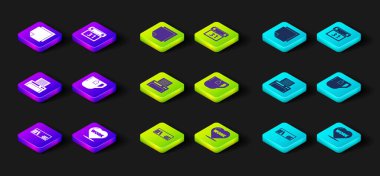 Rafta kitaplar, kalp yazıları, yazıcı, çay poşeti, takvim ve yapıştırma etiketleri olsun. Vektör