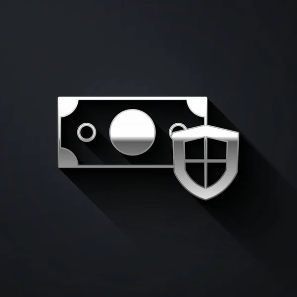 Silver Money Shield Icon Isolated Black Background Insurance Concept Security — Vetor de Stock