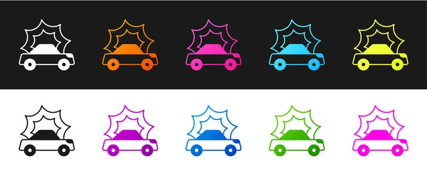 Set Car Accident Icon Isolated Black White Background Insurance Concept — Image vectorielle