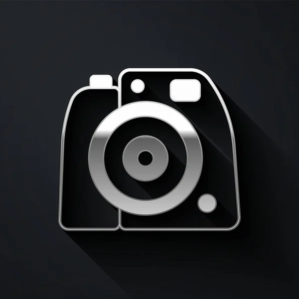 Иконка Фотоаппарата Выделена Чёрном Фоне Фотокамера Цифровая Фотография Длинный Стиль — стоковый вектор