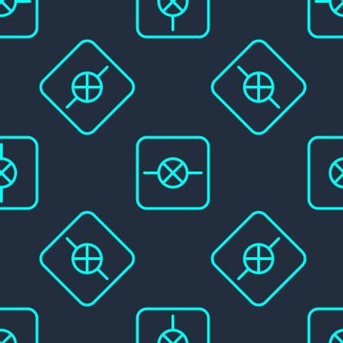 Green line Lamp in electronic circuit icon isolated seamless pattern on blue background.  Vector