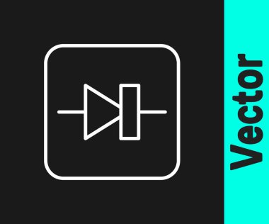 Elektronik devre simgesindeki beyaz çizgi diyotu siyah arkaplanda izole edildi. Vektör