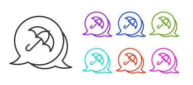 Beyaz arkaplanda siyah çizgi Umbrella simgesi izole edildi. Sigorta konsepti. Su geçirmez ikon. Koruma, güvenlik, güvenlik kavramı. Simgeleri renklendirin. Vektör