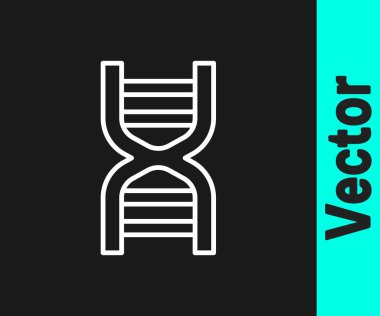 Siyah arkaplanda beyaz çizgi DNA sembolü izole edilmiş. Vektör.