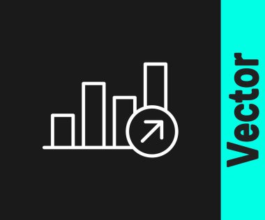 Beyaz çizgi Finansal büyüme ikonu siyah arkaplanda izole edildi. Gelirleri arttırıyorum. Vektör.