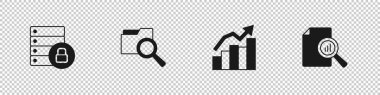 Sunucu güvenliğini asma kilit arama dizini Finansal büyüme ve Belge grafik simgesi ile ayarla. Vektör.