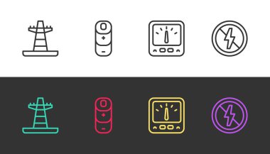 Elektrik kule hattı bataryasını ayarla. Ampere metre multimetre şarj et ve siyah beyaz ışık olmasın. Vektör.