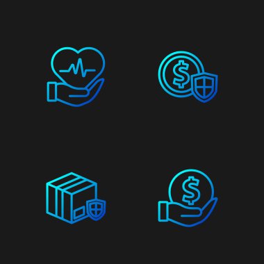 Kalkan teslimatı, hayat sigortası ve... Renk simgeleri. Vektör.