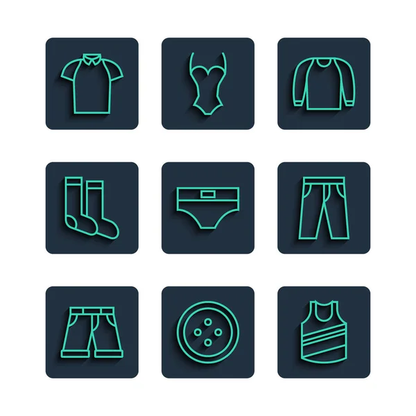 Set Line Short Pantalon Bouton Coudre Pour Vêtements Chemise Pull — Image vectorielle