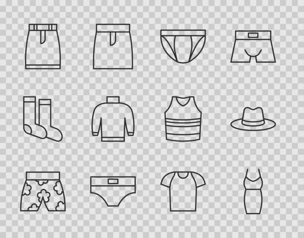 Set Line Badehose Frauenkleid Männer Unterhose Rock Pullover Shirt Und — Stockvektor
