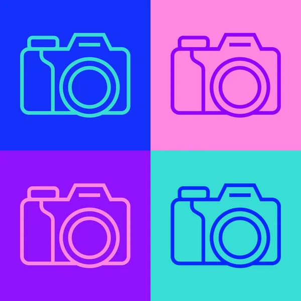 Поп Арт Линии Фото Камеры Значок Изолирован Цветном Фоне Фотокамера — стоковый вектор