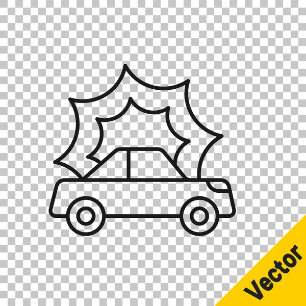 Black Line Car Accident Icon Isolated Transparent Background Insurance Concept — Stock vektor