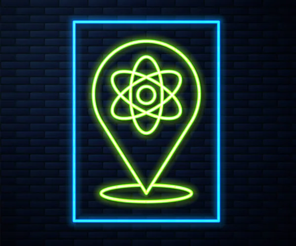 Λαμπερή Γραμμή Νέον Atom Εικονίδιο Απομονώνονται Φόντο Τοίχο Από Τούβλα — Διανυσματικό Αρχείο