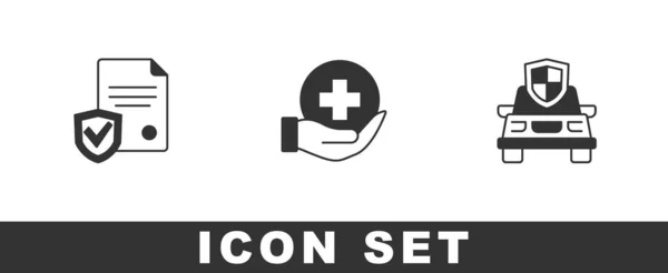 Set Contract Shield Life Insurance Car Icon Vector — Stock Vector