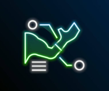 Parlayan neon hattı protez el ikonu siyah arkaplanda izole edildi. Biyonik kolun gelecekteki konsepti, robot mekanik el. Renkli taslak konsepti. Vektör