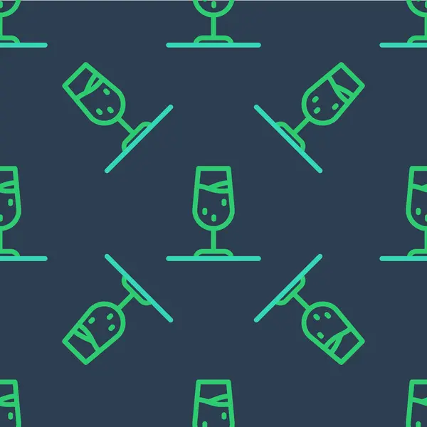 Linie Weinglas Symbol Isoliert Nahtlose Muster Auf Blauem Hintergrund Weinglasschild — Stockvektor