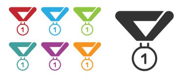 Beyaz arkaplanda siyah madalya ikonu izole edildi. Kazanan sembol. Simgeleri renklendirin. Vektör