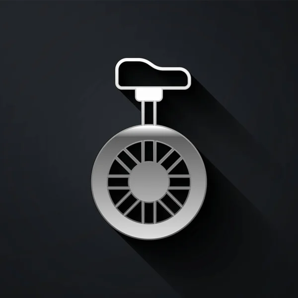 Silbernes Einrad Oder Einrädriges Fahrradsymbol Isoliert Auf Schwarzem Hintergrund Einrad — Stockvektor