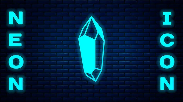 Leuchtende Neon Magic Stone Ikone Isoliert Auf Backsteinmauer Hintergrund Fantasiekristall — Stockvektor