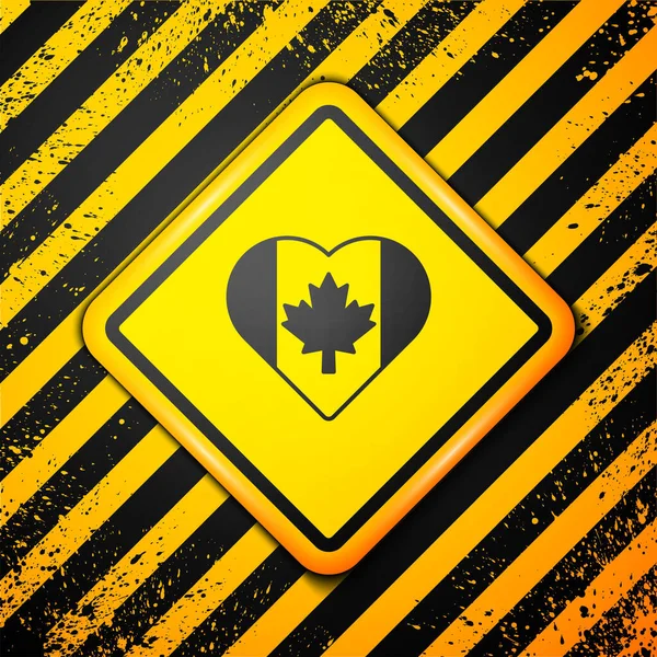 Kara Yürek Sarı Arka Planda Izole Edilmiş Kanada Bayrağı Ikonu — Stok Vektör