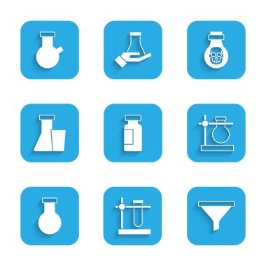 Test tüpü ve matarayı hazır edin, huni ya da filtre, şişe ve simgede zehir. Vektör