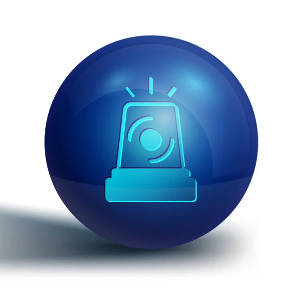 蓝色Flasher警笛图标隔离在白色背景 紧急闪闪警笛蓝色圆环按钮 — 图库矢量图片