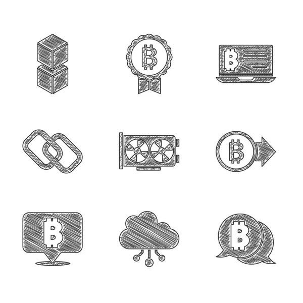 Definir Placa Gráfica Vídeo Mineração Nuvem Criptomoeda Bitcoin Elo Chain —  Vetores de Stock