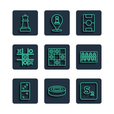 Hat Domino, Checker oyun çipleri, bingo, hokey masası, dama tahtası, tik tak ayak parmağı, satranç ve simge. Vektör