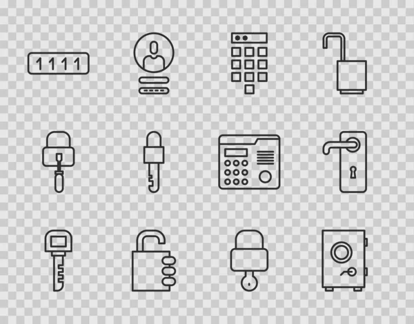 Hat anahtarı, kasa, şifre koruması, şifre kilidi, kilit anahtarı ve kapı kolu simgesini ayarla. Vektör