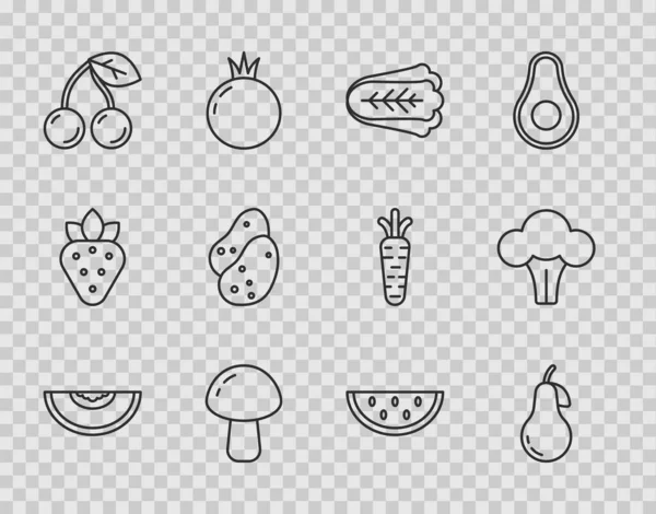 Визначте Лінії Фруктів Melon Pear Cabbage Mushroom Cherry Potato Watermelon — стоковий вектор