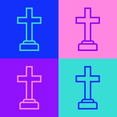 Pop Art Line Man, cenaze kederi simgesini renk arkaplanına sakladı. Üzüntü, üzüntü, keder, ölüm duygusu. Vektör