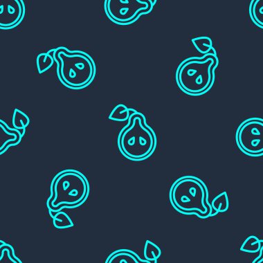 Yeşil çizgi simgesi, mavi arkaplandaki kusursuz deseni izole etti. Yaprak sembollü meyve. Vektör