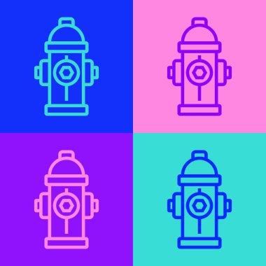 Pop sanat hattı yangın musluğu simgesi renk arkaplanında izole edildi. Vektör