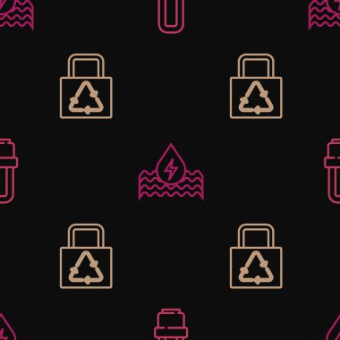 Hat LED ampulü, geri dönüşümlü kağıt torba ve su enerjisini kusursuz desene ayarlayın. Vektör