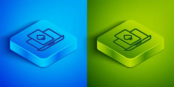 Isometric Line Online Poker Table Game Icon Isolated Blue Green — Stock Vector
