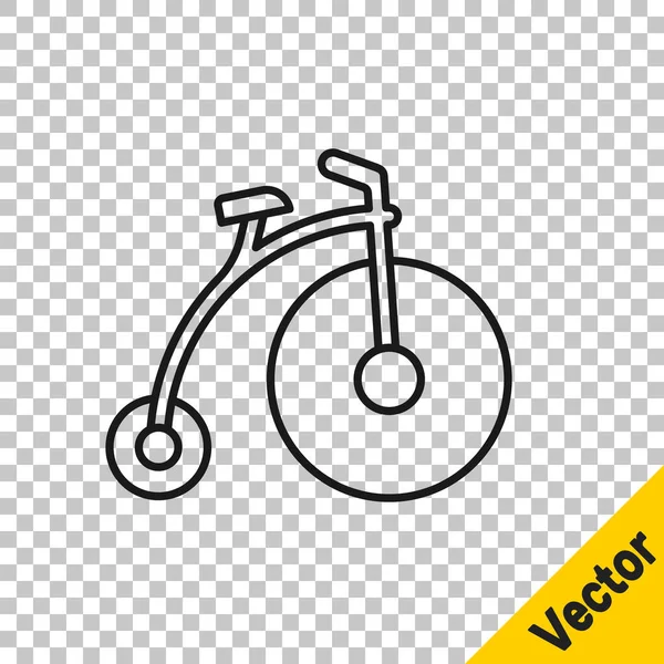 Черная Линия Винтажный Велосипед Одним Большим Колесом Один Маленький Значок — стоковый вектор