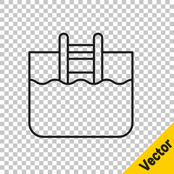 Svart Linje Pool Med Stege Ikon Isolerad Transparent Bakgrund Vektor — Stock vektor