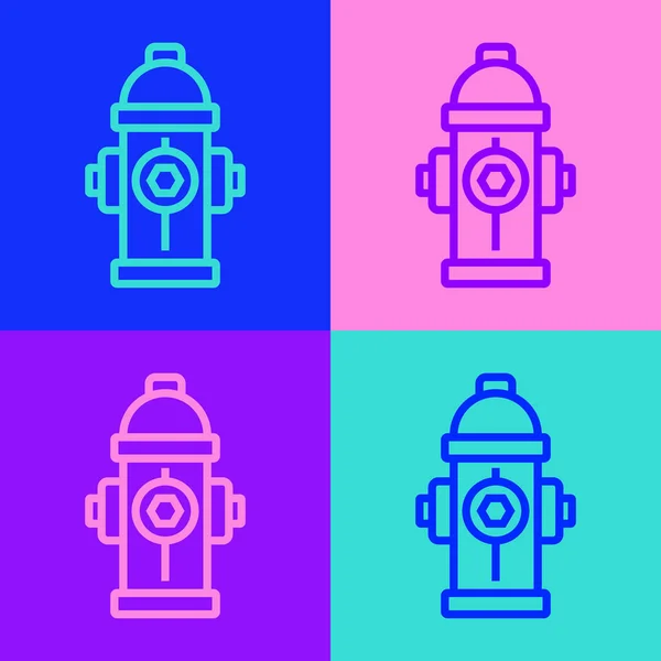 Pop Art Linie Feuerhydranten Symbol Isoliert Auf Farbigem Hintergrund Vektor — Stockvektor