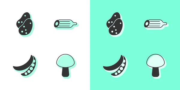 Встановити Mushroom Potato Green Peas Fresh Cucber Icon Вектор — стоковий вектор