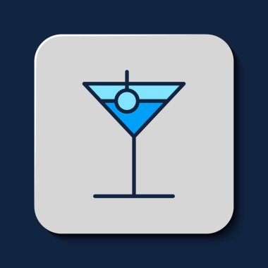 Filled outline Martini glass icon isolated on blue background. Cocktail icon. Wine glass icon.  Vector